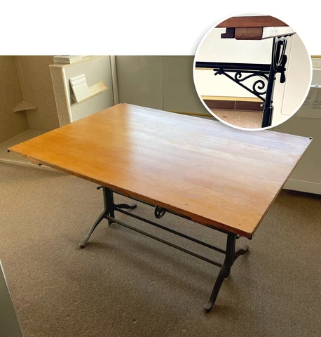 Antique Drafting Table With Beautiful Adjustable Cast Iron Base Cover