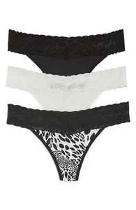 Natori L35014 Grey/Black Bliss Perfection Lace-Trim Thong One Size - Picture 1 of 3