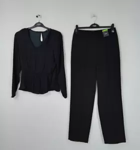 M&S 2Pcs Black Peplum V Neck Blouse Straight Trousers Bundle  Size 12 New F2 - Picture 1 of 5