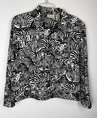 Chaqueta Alfred Dunner Mujer 14 Cebra Negra Blanca Rayas Bolsillos Abotonados Informal Foto 1 de 4