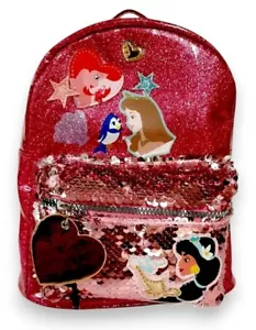 Mochila de lentejuelas rosa brillante diseño brillante con dije de corazón y estampados de personajes - Imagen 1 de 7