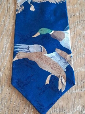 Mallard Duck Tie 100% Silk Wembley Navy Blue 55" Made in USA Sportsman Hunting - Image 1 of 4