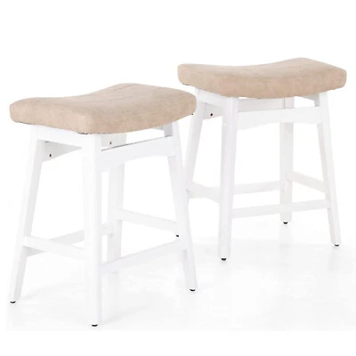 24" Bar Stools Set of 2 Counter Height Saddle Stools Solid Wood Legs Backless - Image 1 of 4