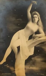 1900s Photo Romantic Mystic postcard Nude Woman Moon B&W card ANTIQUE POSTCARD - Picture 1 of 3