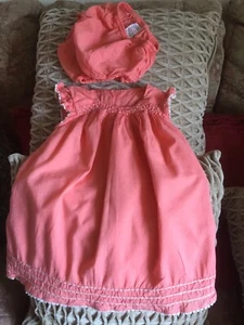 M & S Pretty Peach Pink Lined Cotton Dress With Matching Knickers Age 6-9 Months - Picture 1 of 7
