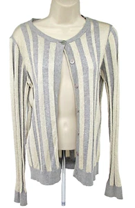 Vera Wang Lavender Label Gray Gold Metallic Striped Women's Sweater Cardigan M - Picture 1 of 12