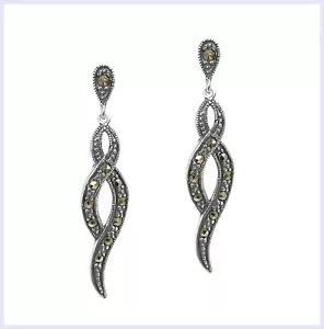 Pendientes colgantes de flor de plata esterlina Marcasita infinito amor giratorio cinta - Imagen 1 de 2