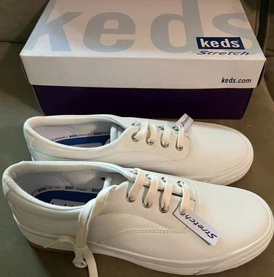 New Keds Stretch Bliss CVO White Leather Sneakers Women 9.5 Shoes - Image 1 of 4