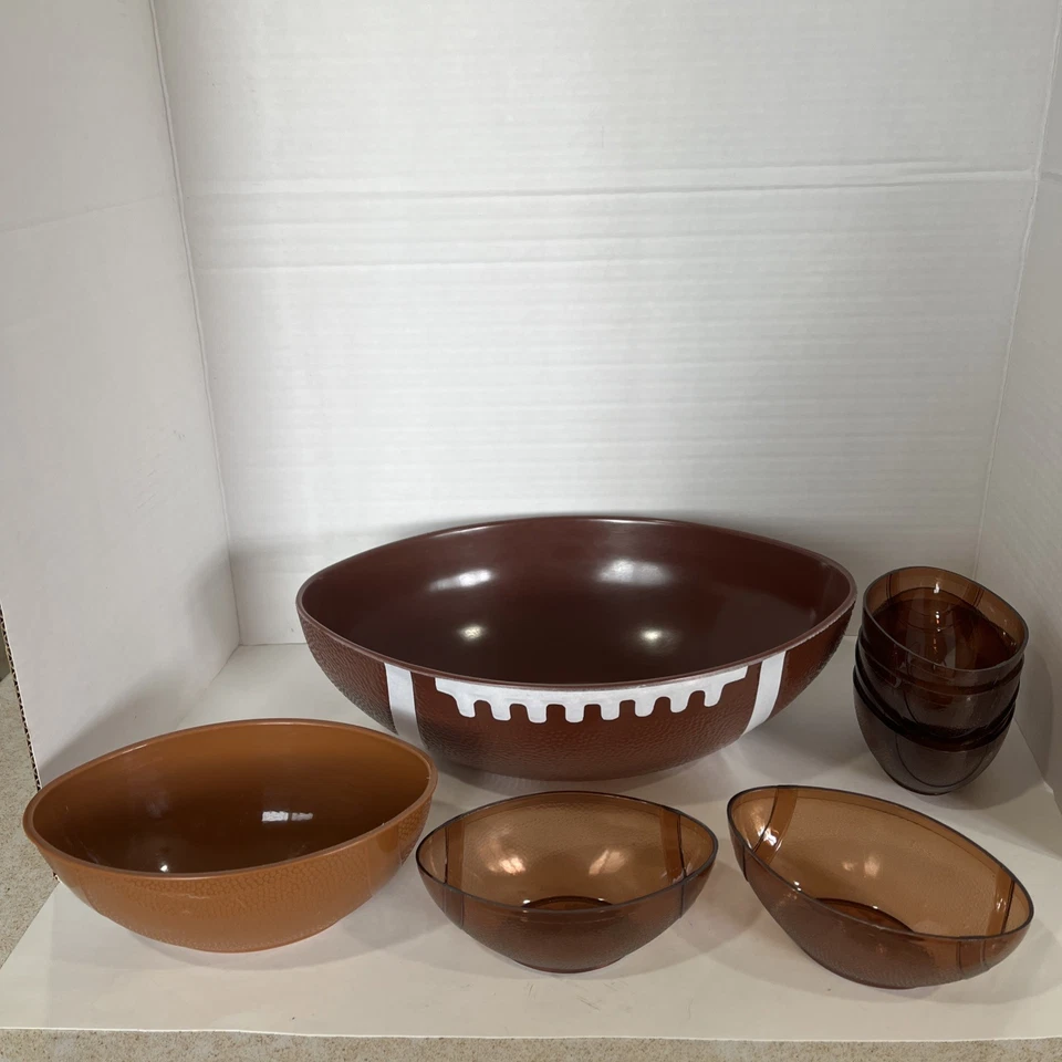 Football Shaped Reusable Brown Plastic  Lg Snack Dish, Dip Dish, 6 Ind Snack Cup - Image 1 of 4