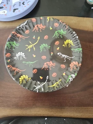 Dinosaurs Skeletons And Candy Corn Melamine Plate Set Of 8 Foto 1 de 3
