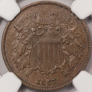 1867 Two Cent Piece NGC AU-58 - Picture 1 of 4
