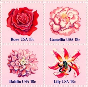 BLUMEN -- 4er Block Sammelbriefmarken -- KOSTENLOSER VERSAND - Bild 1 von 1