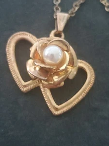 Vintage Love Heart Rose Gold Tone Necklace 16" S8 - Picture 1 of 5