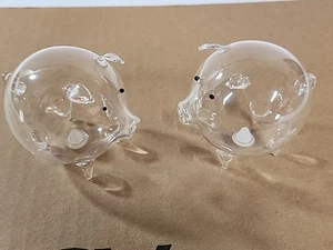 Piggy Clear Blown Glass Pigs Salt Pepper Shaker Set Minimalist Spice Dispenser - Picture 1 of 9
