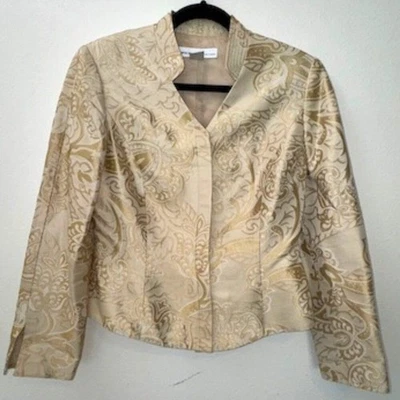 Traje Pantalones David Warren Dorado/Beige Mezcla Seda Paisley talla 8 Foto 1 de 4