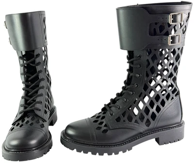 CHRISTIAN DIOR Dior T-trap Perforado Recorte Combate Botas de Cuero Negras 40-10 Foto 1 de 4