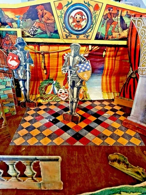 Antique Hand Painted Wood Toy Theatre, Over 50 Pieces Custom Made Many Backdrops - Image 1 of 4