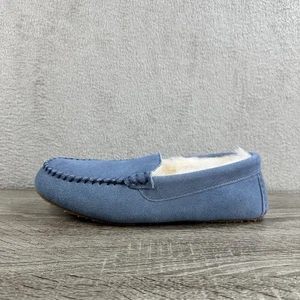 Vermont Country Store Sheepskin Slip-On Moccasins Blue Suede Women’s Sz 8 Cozy - Picture 1 of 7