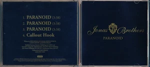 Jonas Brothers-Paranoid x 3 + Callout Hook-Hollywood BVPR002232-'09 DJCDs-NM!! - Imagen 1 de 2