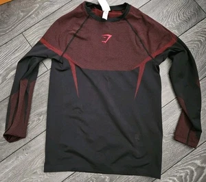 ⚫Gymshark Onyx 5.0 Long Sleeve T-Shirt - Large 🔴 - Black/Carmine Red With Tags - Picture 1 of 7