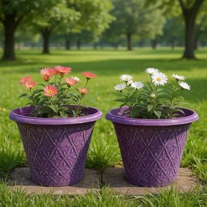 Large 9.5L Plastic Flower Pot Outdoor, Indoor Garden Planter with Drainage Hole - Picture 1 of 10
