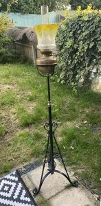 ANTIQUE VICTORIAN WROUGHT IRON & BRASS TELESCOPIC STANDARD FLOOR OIL LAMP - Picture 1 of 24