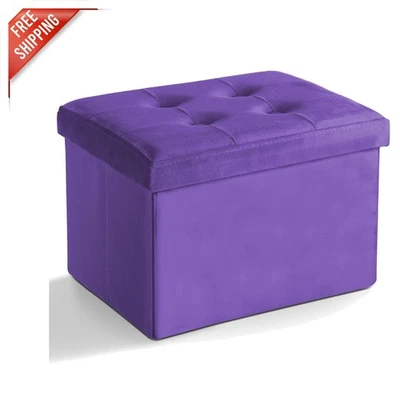 Stylish Padded Velvet Foot Rest Ottoman: Space-Saving Folding Storage - 17x13in - Image 1 of 4