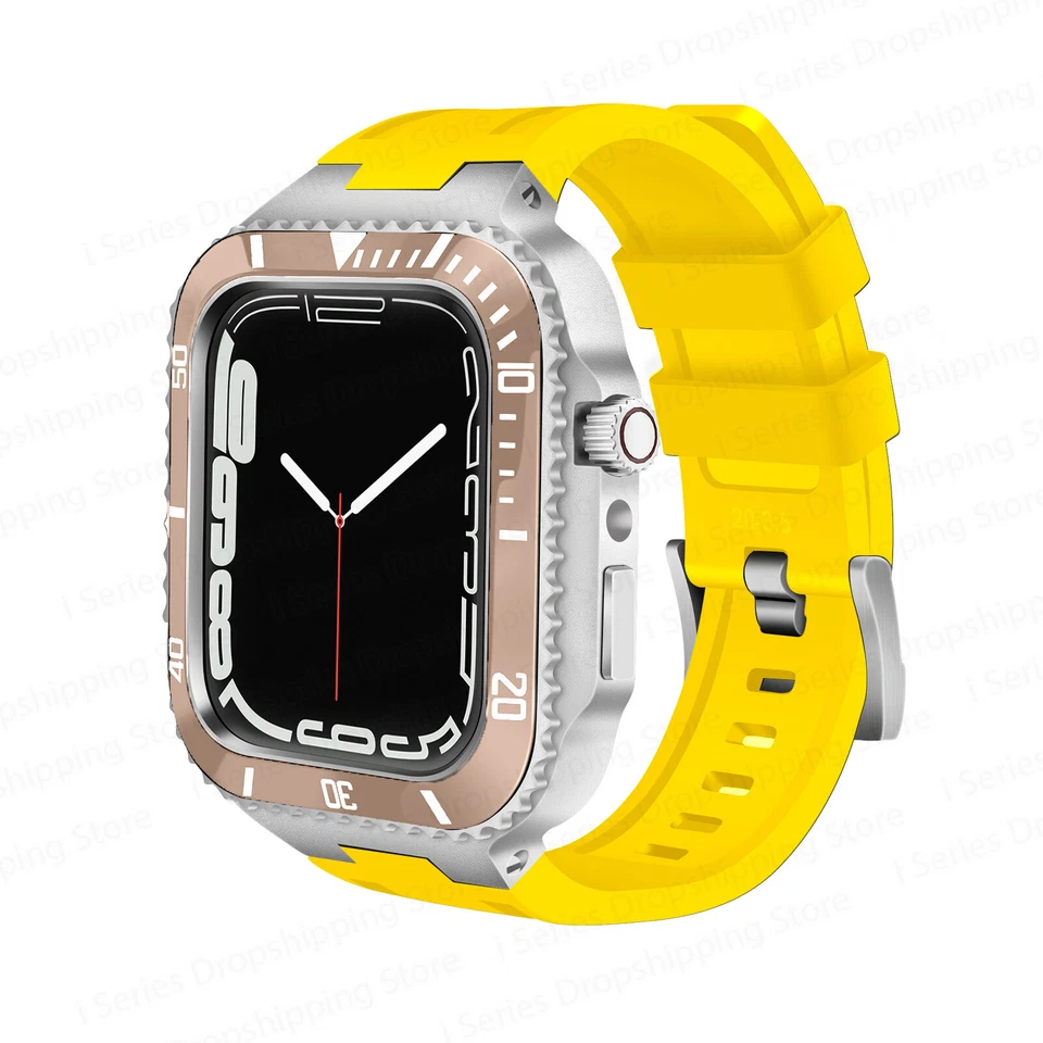 Caja cerámica bisel correa de acero para Apple Watch correa serie 9 8 7 6 5 4 44/45 mm Foto 1 de 4