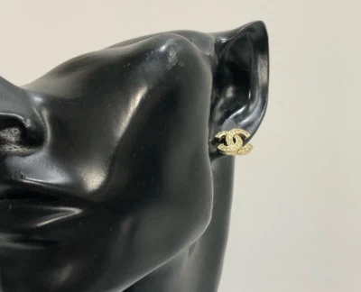 CHANEL Coco Logo Small Studs Earrings Rhinestone Multi Gold Tone C17V - Image 1 of 4