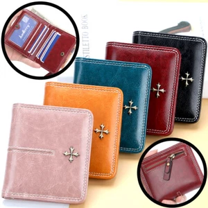 Womens Small Bifold Leather Wallet Mini Zipper Coin Purse ID Card Pocket US FAST - Picture 1 of 20