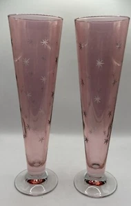 Tall Pink Glass Champagne glasses Etched star burst - Picture 1 of 3