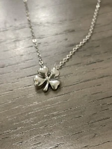 Dainty Silver Tone Necklace W/ Lucky 4 Leaf Clover Mini Pendant - Picture 1 of 7
