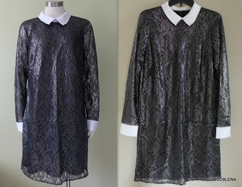 Abito nuovo con etichette MICHAEL KORS taglia 8 pizzo metallizzato colletto a contrasto cambio $250