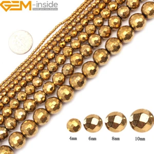 Cuentas facetadas de hematita natural no magnéticas con recubrimiento metálico dorado reflejos 15" - Imagen 1 de 43