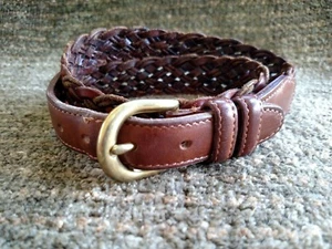 Brown braided COACH belt with a golden Brass Buckle size 28" - Picture 1 of 5