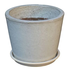 Pflanzgefäß Blumentopf Jasmine Ø22cm grauweiß glasiert mit Untersetzer frostfest - Bild 1 von 1