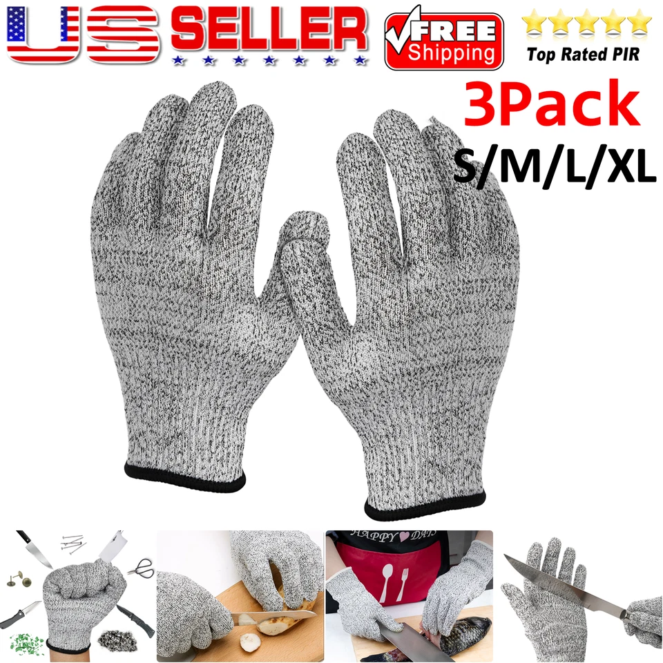 3 Pack Safety Cut Proof Stab Resistant Butcher Work Gloves Level 5 Protection US - Image 1 of 4
