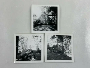 Tents At Campsite In The Forest Lot Of 3 B&W Photograph Snapshot 3.5 x 3.5 - Picture 1 of 5