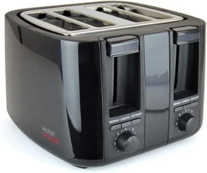 KitchenPerfected 4 Slice extra wide slot Toaster Black 7 functions E2115BK NEW - Picture 1 of 2