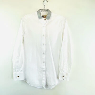 Camisa Lanvin Talla 12 Blanca Crujiente Con Cuello Gris Lujo Diseñador Francés Foto 1 de 4