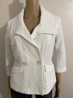 CAbi Outlet Club Blazer White Two Button Wide Lapel 3/4 Sleeve Size M #212 /NEW! - Image 1 of 4