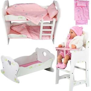 NEW Dolls Wooden Set High Chair Rocking Crib Cot Bed Pram Pushchair Girls Toy