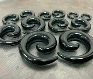 6 PAIR Black Acrylic Spiral Tapers Expander Stretchers Plugs Tunnels 8g thru 00g - Picture 1 of 3