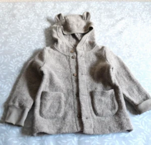 Hessnatur Kinderstrickjacke mit Kapuze Öhrchen 100% Schurwolle Gr.86/92 - Bild 1 von 18