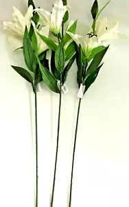 Pack of 3 Large Artificial Faux Tiger Lily Cream Flower Stems Sprays 80cm - Picture 1 of 4
