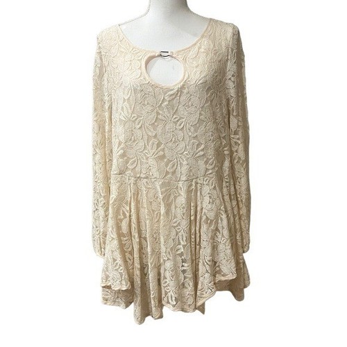 OFF WHITE Mini Abito Entro Pizzo Orlo Asimmetrico Maniche Lunghe Dettaglio Buco della Serratura Donna L Nuovo con etichette