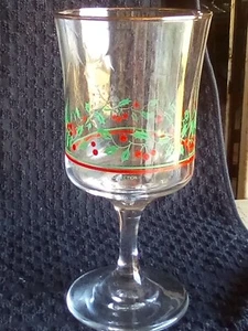 Arby's 1985 Christmas Glass Holly Berry Stemmed Goblet Drinking Glasses - Picture 1 of 5
