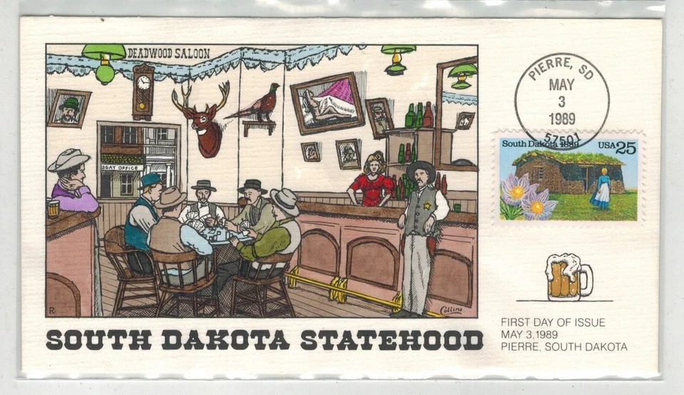 1989 COLLINS HANDPAINTED 2416 PIERRE SOUTH DAKOTA STATEHOOD OLD SALOON SCENE - Image 1 of 1