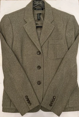 De Colección Ralph Lauren Verde Ecuestre Tweed Falda Larga Talla 8 y Traje Chaqueta Talla 12-Lana Foto 1 de 4