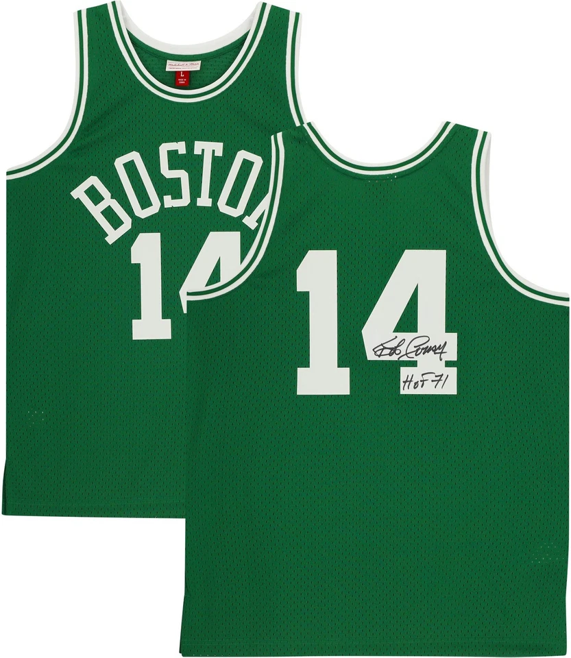 Camiseta deportiva Mitchell & Ness Swingman verde firmada por Bob Cousy Celtics con "HOF 71" Insc Foto 1 de 4